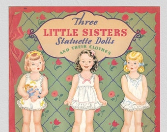 Vintage paper dolls three little sisters statuette dolls 1940s