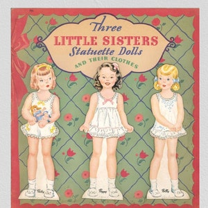 Vintage paper dolls three little sisters statuette dolls 1940s