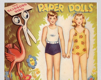 Digital paper dolls,pdf instant,Scissors Bird 1943