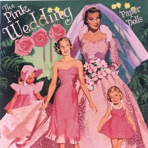 Vintage paper dolls the pink wedding c. 1952, printable instant digital