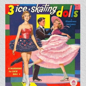 Printable pdf,vintage paper dolls 3 ice skating dolls
