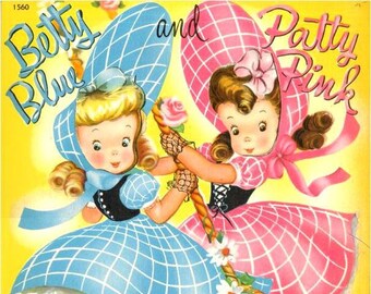 Pdf instant, vintage paper dolls betty blue and patty pink retro 1949