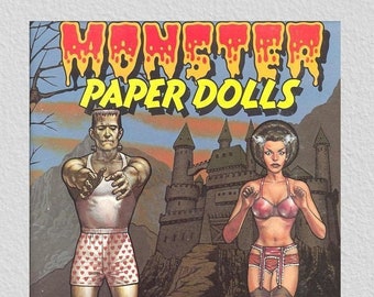 Pdf instant digital, halloween vintage paper monster paper dolls set