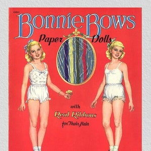 Pdf printable digital, vintage paper dolls Bonnie Bows