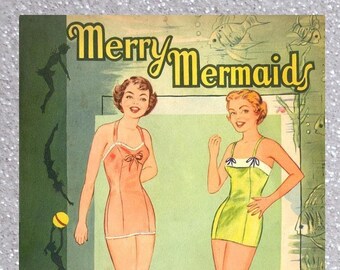 Pdf instant digital, vintage paper dolls Merry Mermaids
