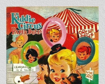 Pdf imprimible digital, muñecas de papel vintage Kiddie Circus 1960s
