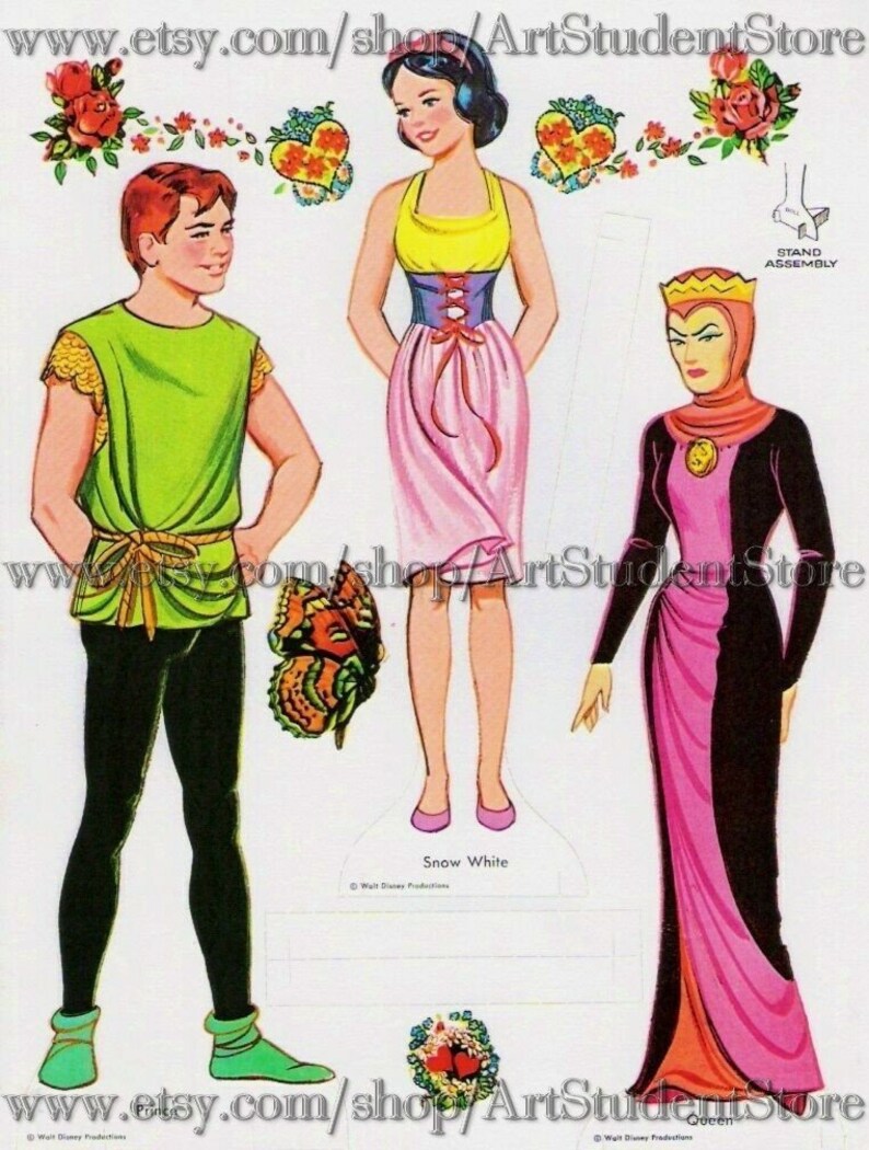 Pdf Printable Digital Vintage Paper Dolls White &amp; the Seven - Etsy