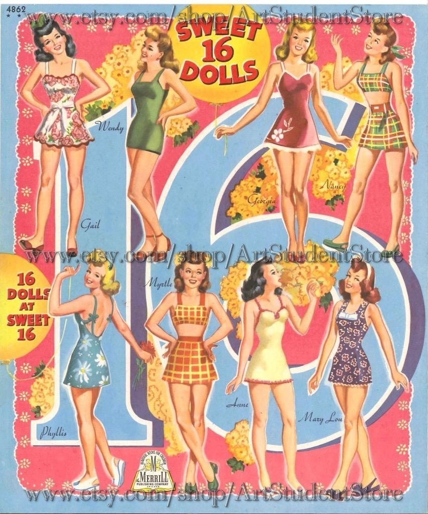 Pdf Printable Digital Vintage Paper Dolls Sweet 16 Dolls - Etsy