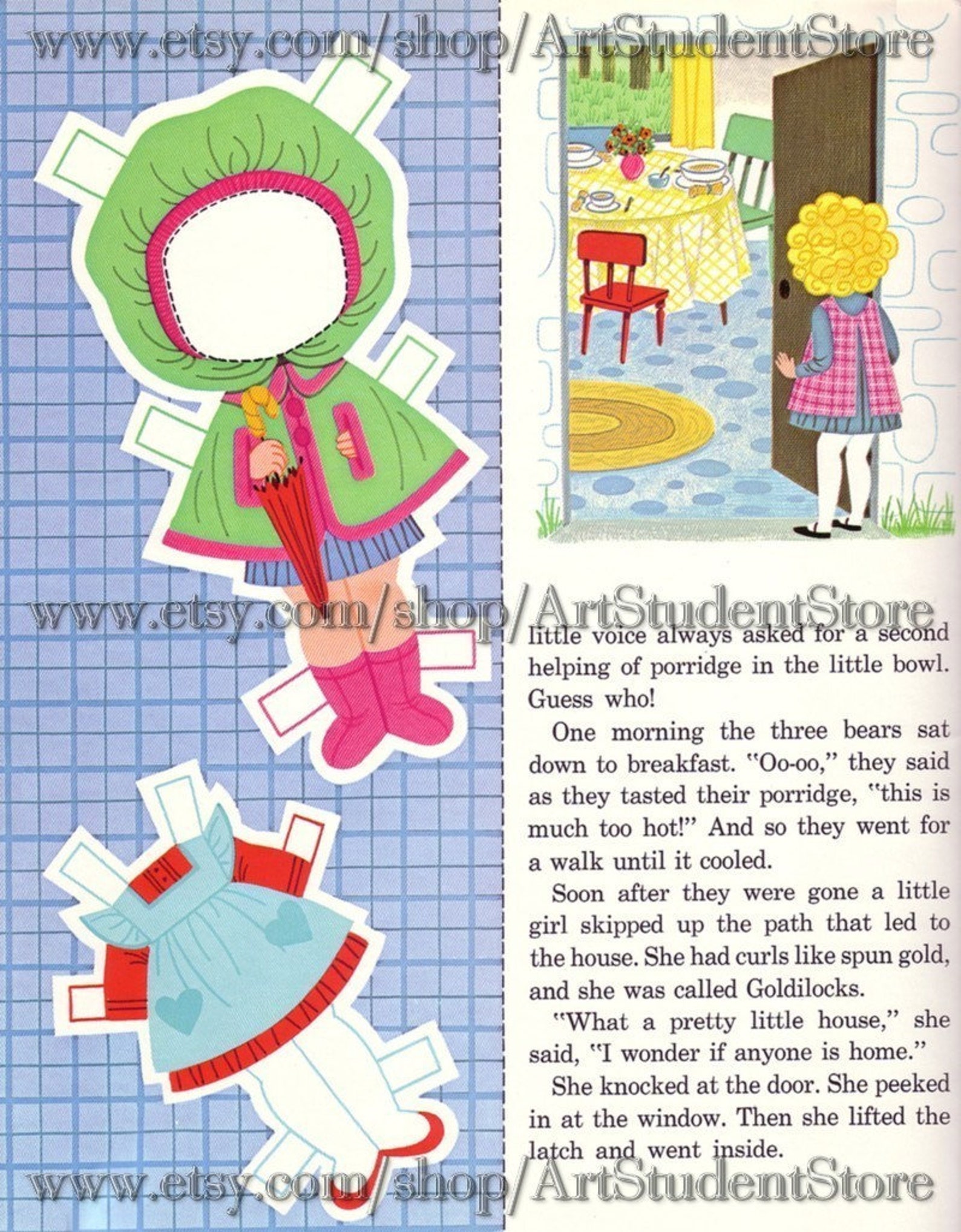 Vintage Paper Dolls Story to Read Goldilocks instant Digital Etsy