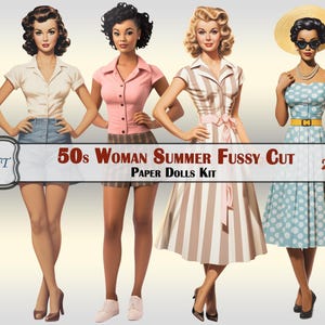 Donna Estate 1950 Fussy Cut Paper Dolls, Pdf Stampabile Digitale, Ephemera, Adesivi, 20 immagini