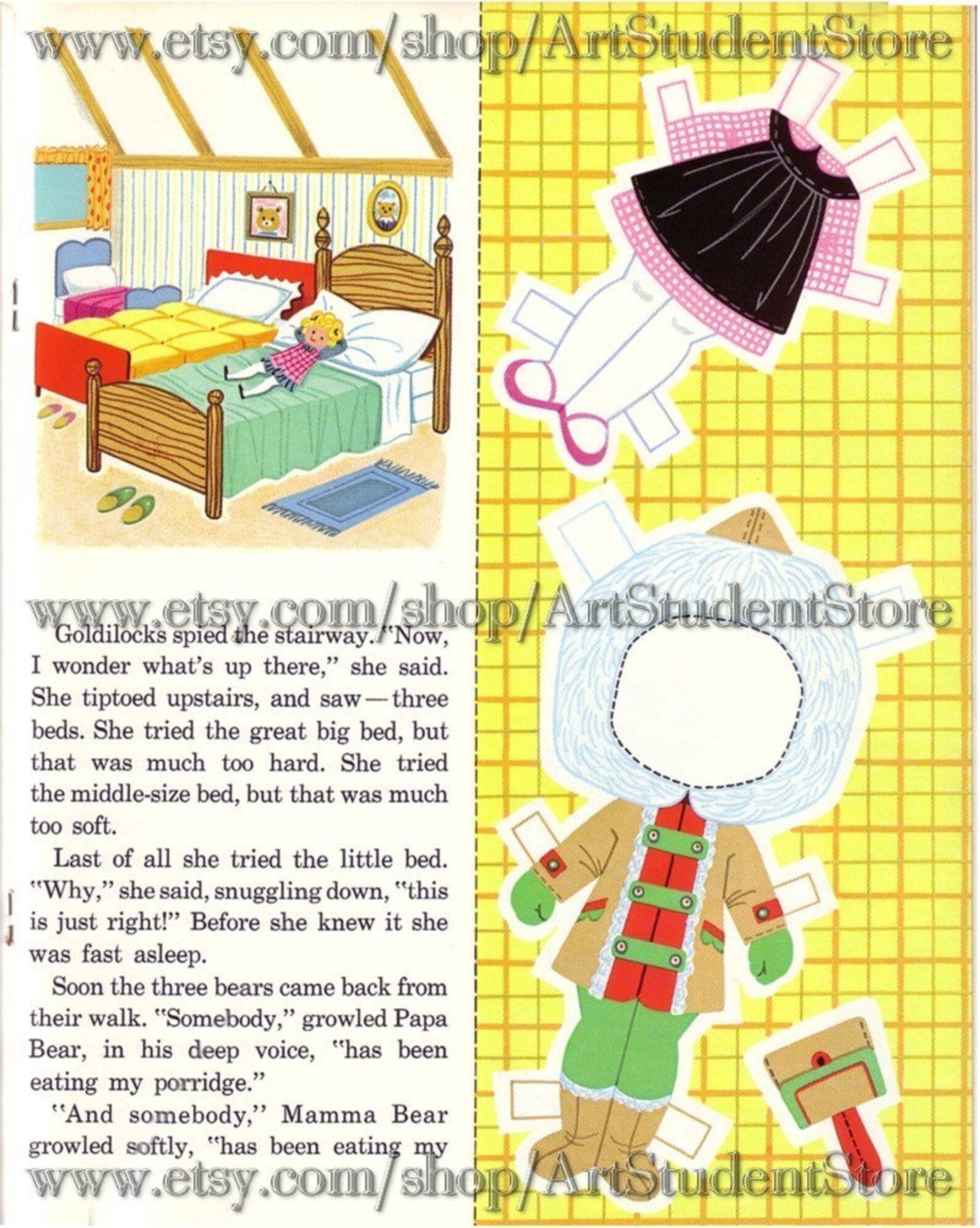 Vintage Paper Dolls Story to Read Goldilocks instant Digital Etsy