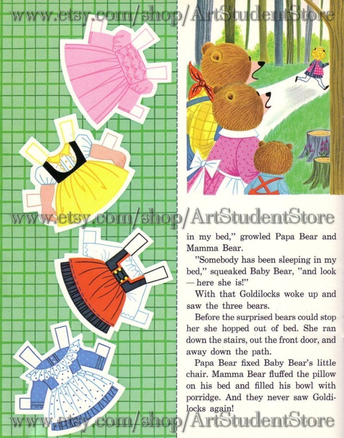 Vintage Paper Dolls Story to Read Goldilocks instant Digital Etsy
