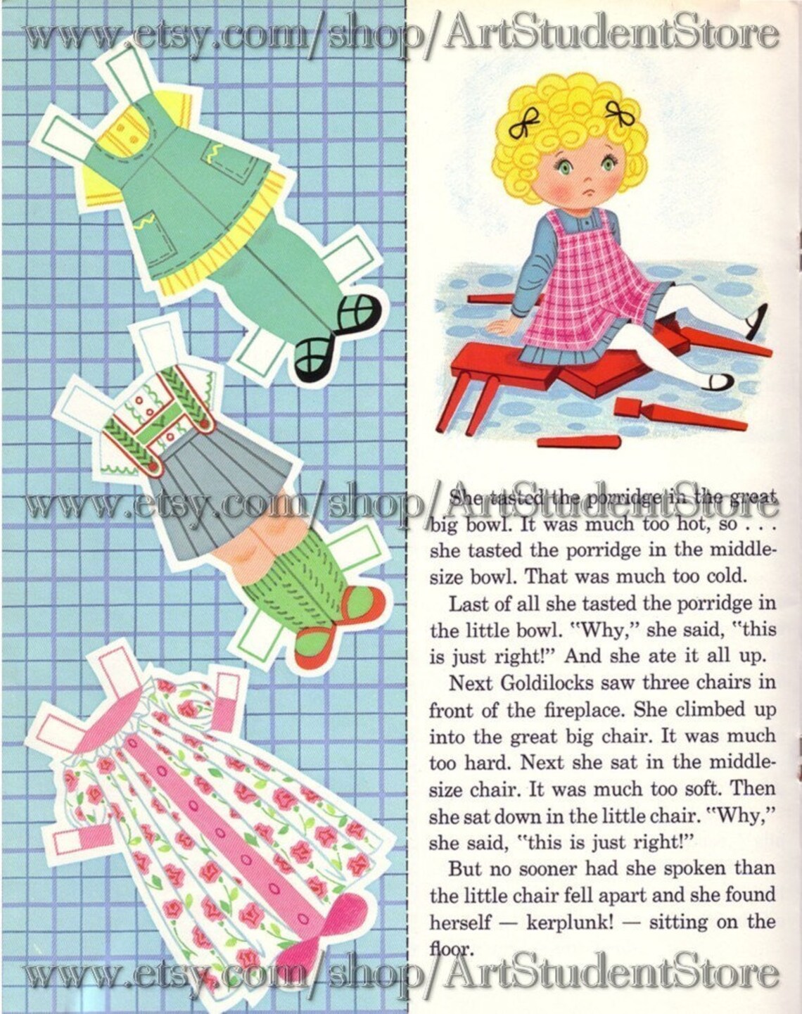 Vintage Paper Dolls Story to Read Goldilocks instant Digital Etsy