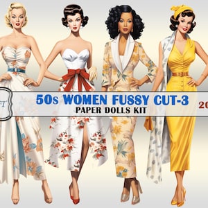 Women 1950&#39;s Paper Dolls-3, Pdf Printable Digital,Fussy Cut,Ephemera,Stickers,20 images