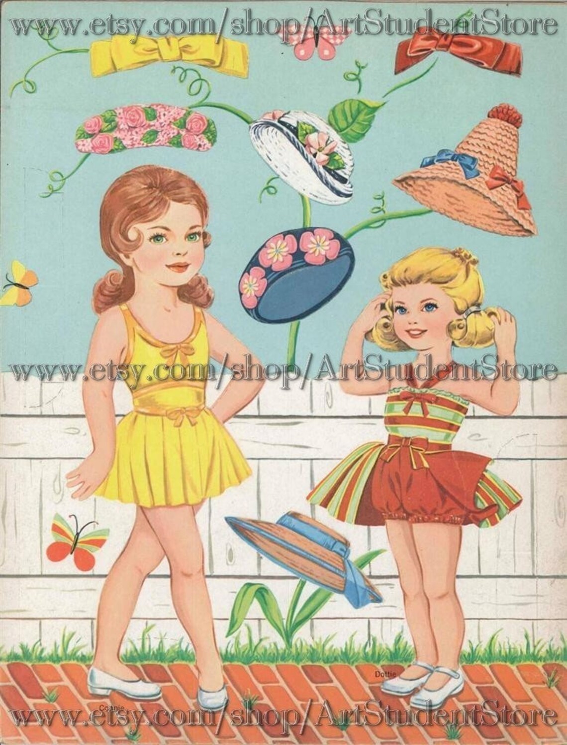 Vintage Paper Dolls Dolls Bonnets and Bowsprintable Digital - Etsy
