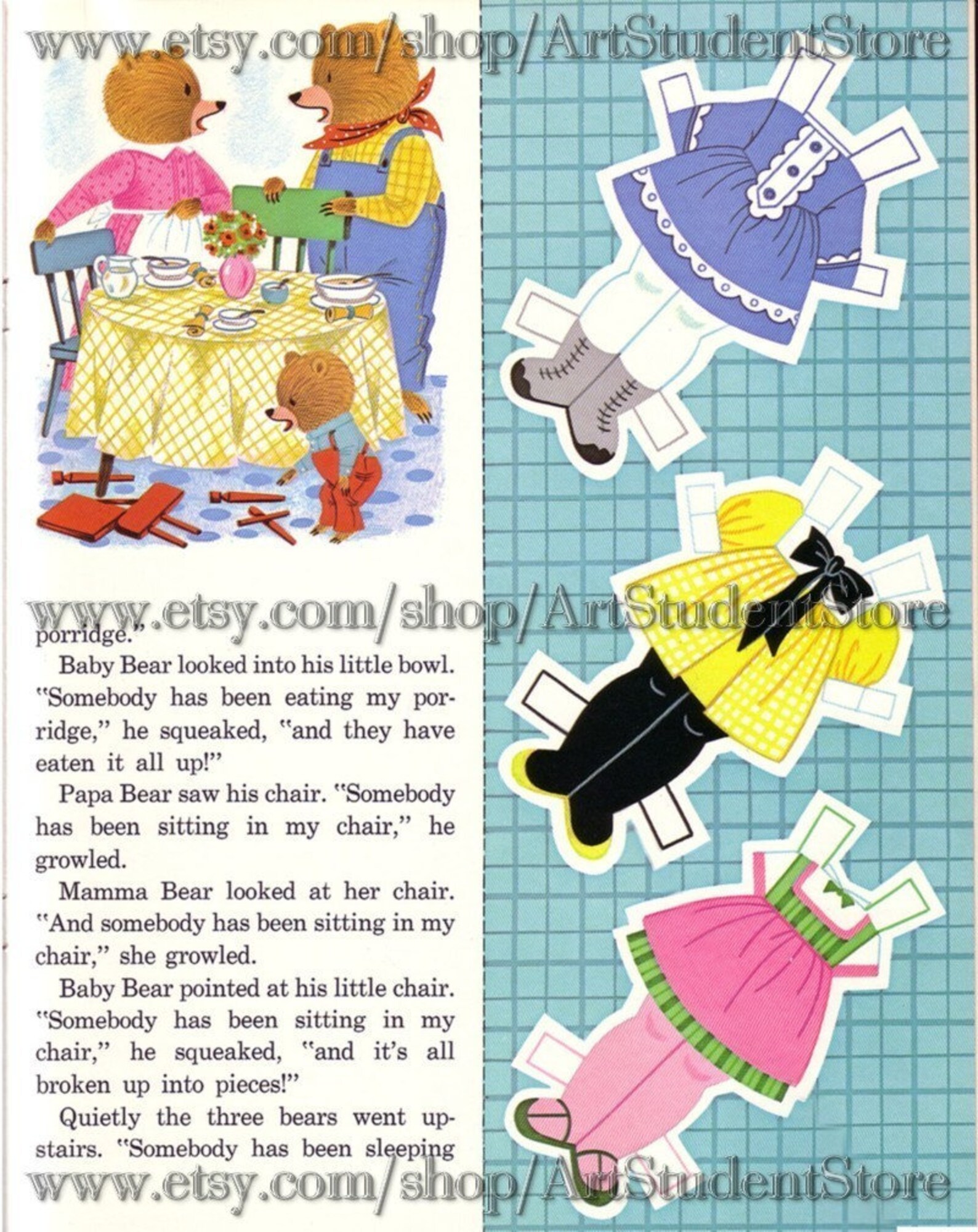 Vintage Paper Dolls Story to Read Goldilocks instant Digital Etsy