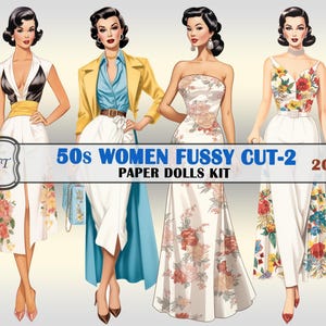 Women 1950's Paper Dolls-2, Pdf Printable Digital,Fussy Cut,Ephemera,Stickers,20 images