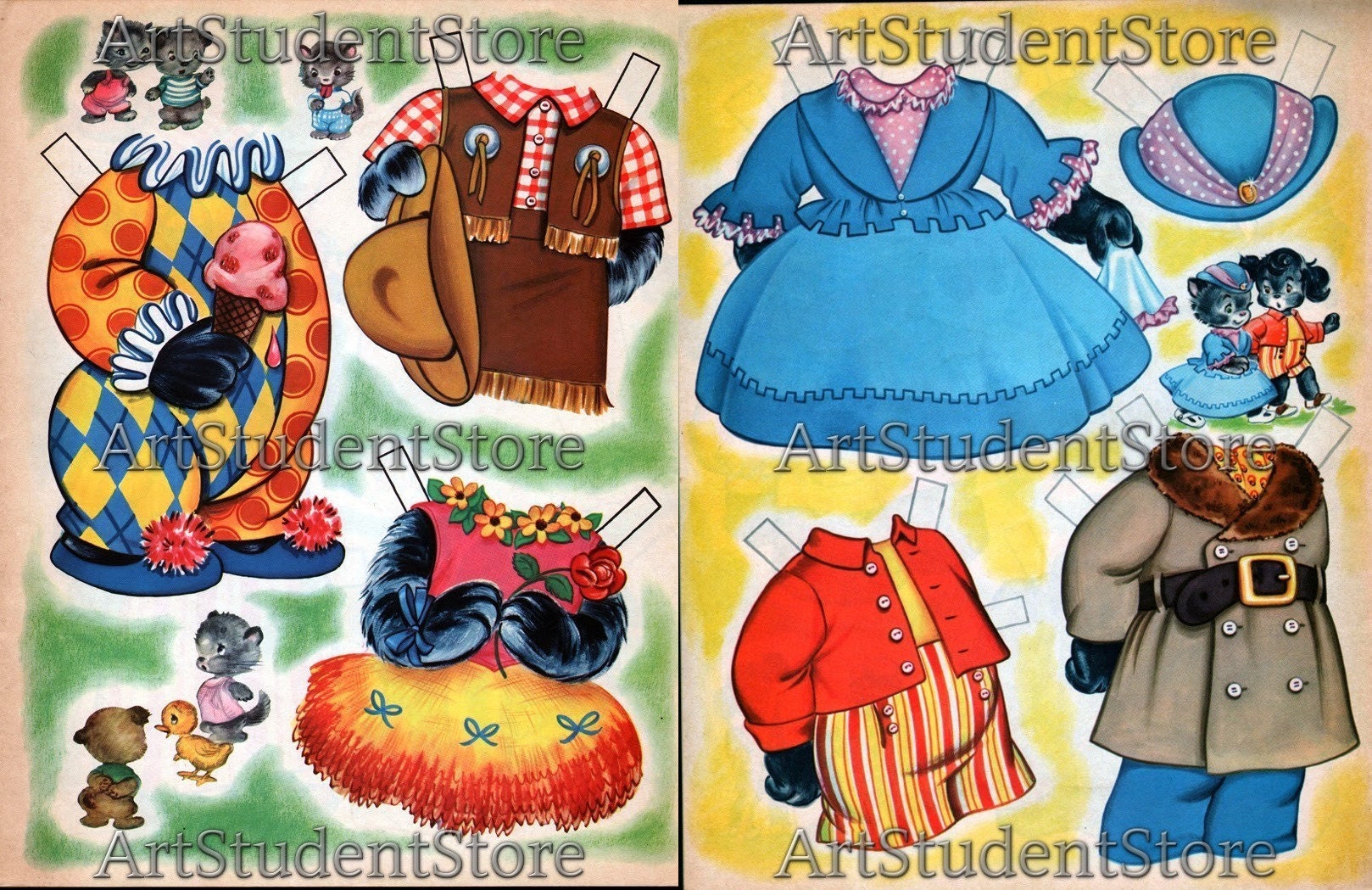 Vintage paper dolls dressup animal dolls kit and kapoodle Etsy