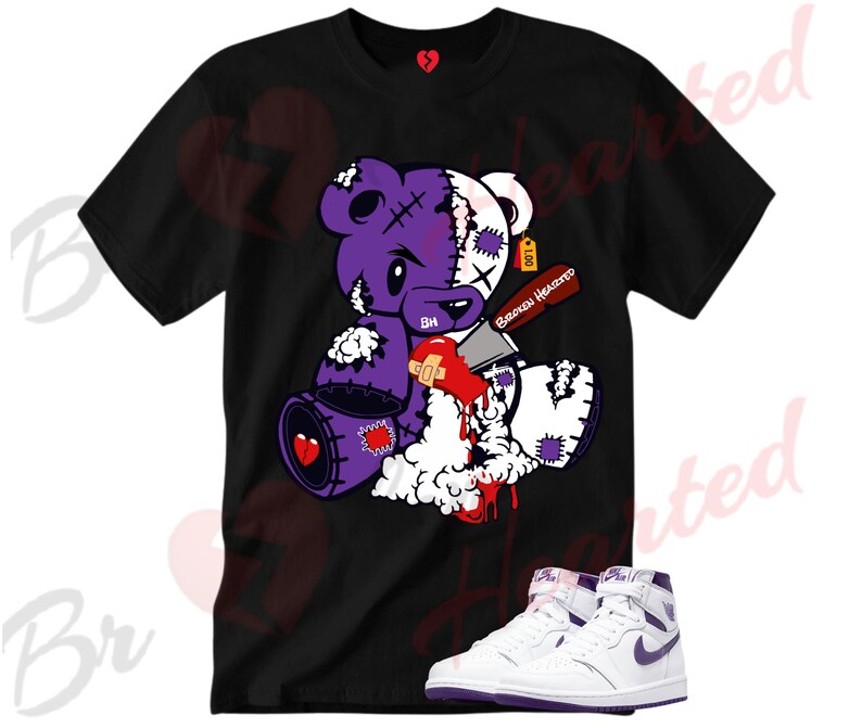 Broken Hearted Mad Bear Shirt Match Jordan Court Purple 1s 