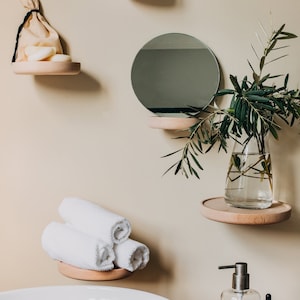 Small Floating Shelves by MONIWOOD |Wall Shelf, Shelving, Cat Shelf, Round Wood Shelf, Wall Plant Stand, Floating Nightstand, Bathroom Shelf