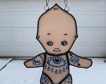 Tattooed Kewpie Doll Stained Glass Suncatcher