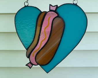 Stained Glass Hot Dog Suncatcher Heart
