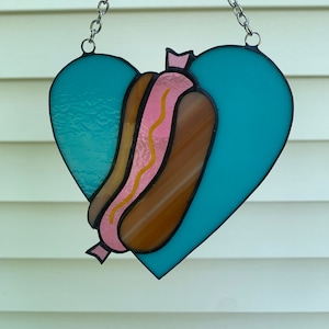 Stained Glass Hot Dog Suncatcher Heart