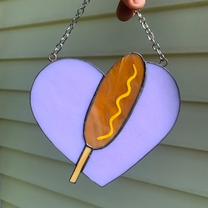 Corndog Heart Stained Glass Suncatcher