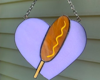 Corndog Heart Stained Glass Suncatcher