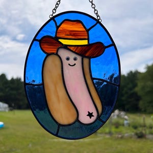 Stained Glass Cowboy Hot Dog Suncatcher