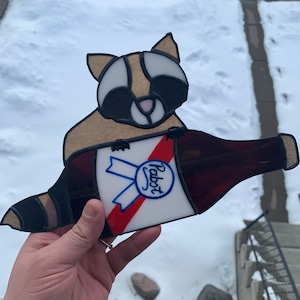 Pabst Raccoon Stained Glass PBR Suncatcher