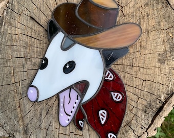 Stained glass Cowboy possum suncatcher