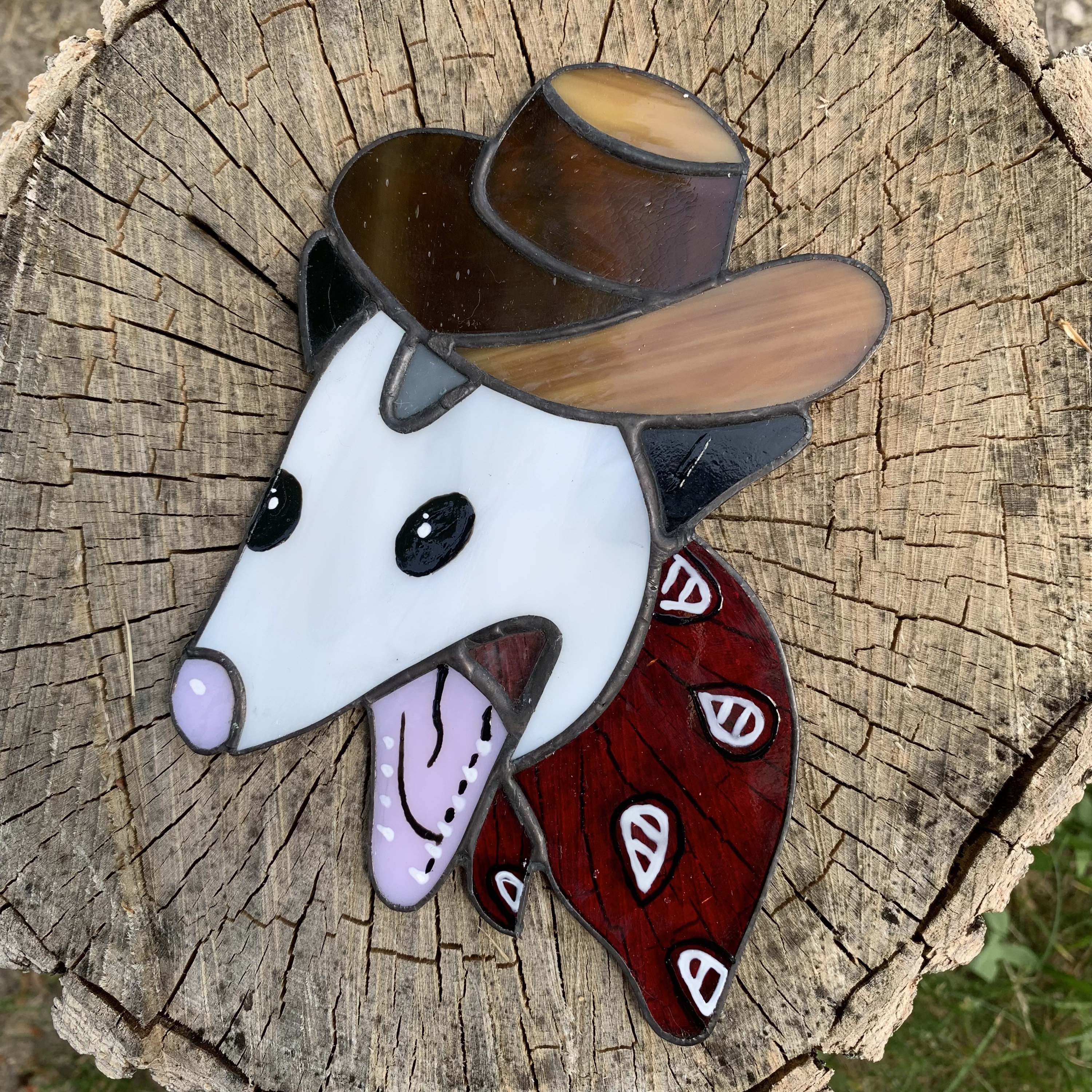 Stained glass Cowboy possum suncatcher