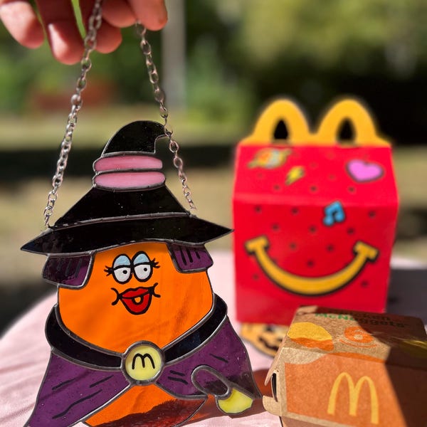 Vintage Stained Glass McBuddy Halloween Witch Chicken nugget suncatcher