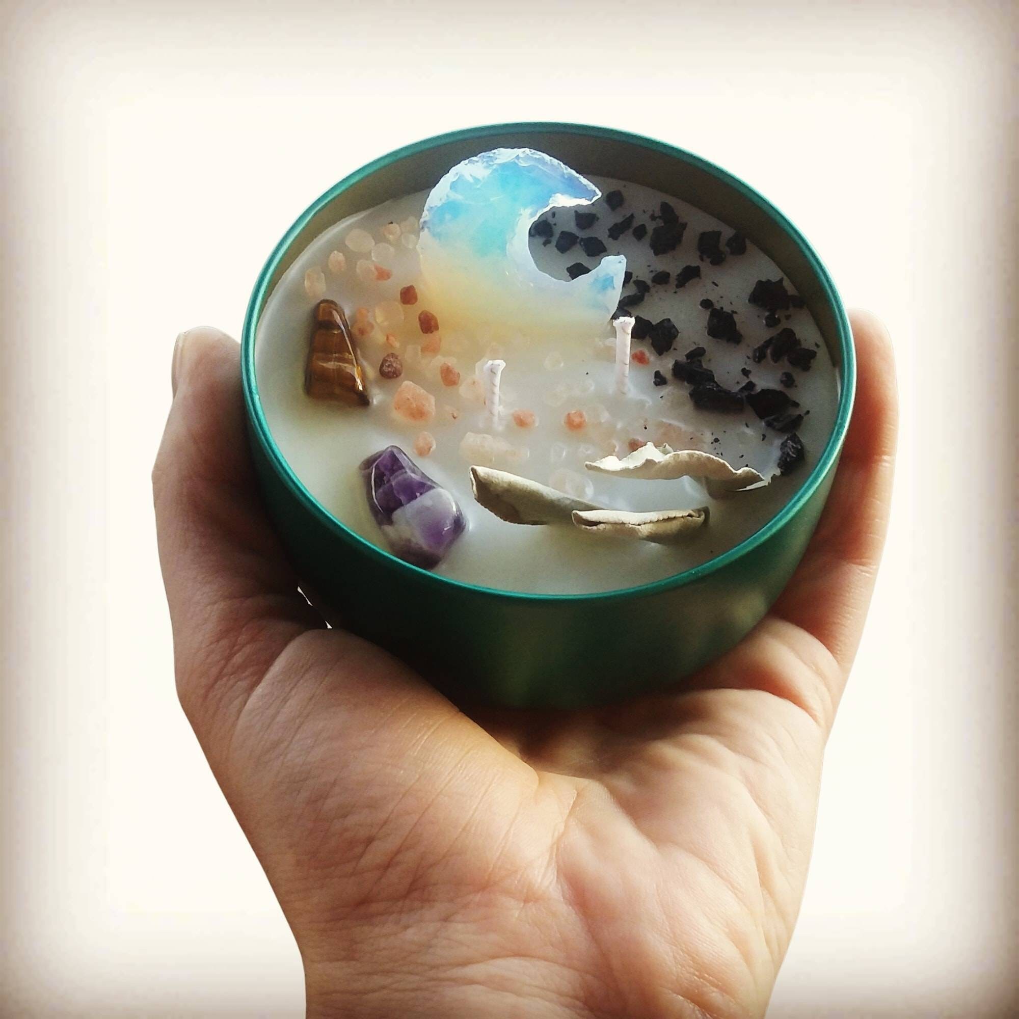 Protection Candle - Crystal Candle - Spiritual Candles - Smudge Candle