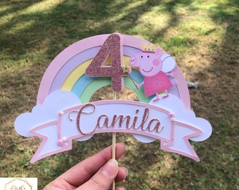 Peppa pig cake topper, peppa cake topper, birthday cake topper, cake topper for girls, rainbow cake topper.