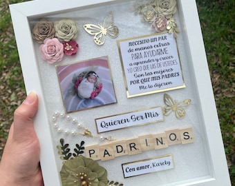 Caja de sombras para propuesta de padrinos, propuesta de padrinos, caja de sombras para propuesta de bautizo, padrinos, caja de sombras, bautizo, padrinos de bautizo, bautizo