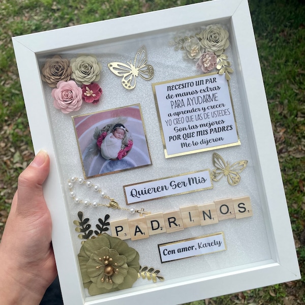 Godparent proposal shadow box, godparent proposal, baptism proposal shadow box, godparents, shadow box, baptism, baptism godparents, bautizo