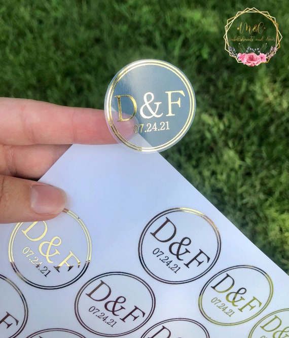 Foiled Invitation Stickers, Wedding Invitation Stickers, Invitation Seals,  Gold Foil Stickers, Clear Stickers, Clear Stickers, Initial Seal 