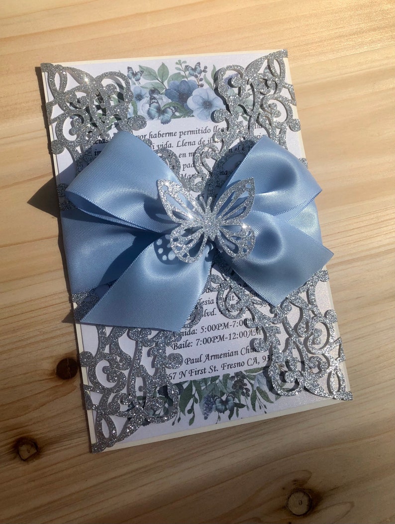 Quinceañera invitations, quinceañera, invitaciones, butterfly invitations, butterfly quinceañera, blue invitations, ribbon invitations image 5