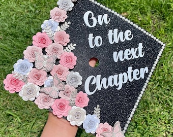 Graduation cap topper, graduation, pink graduation cap, next chapter, class of 2024, cap topper, cap and gown, stole, personalize topper,