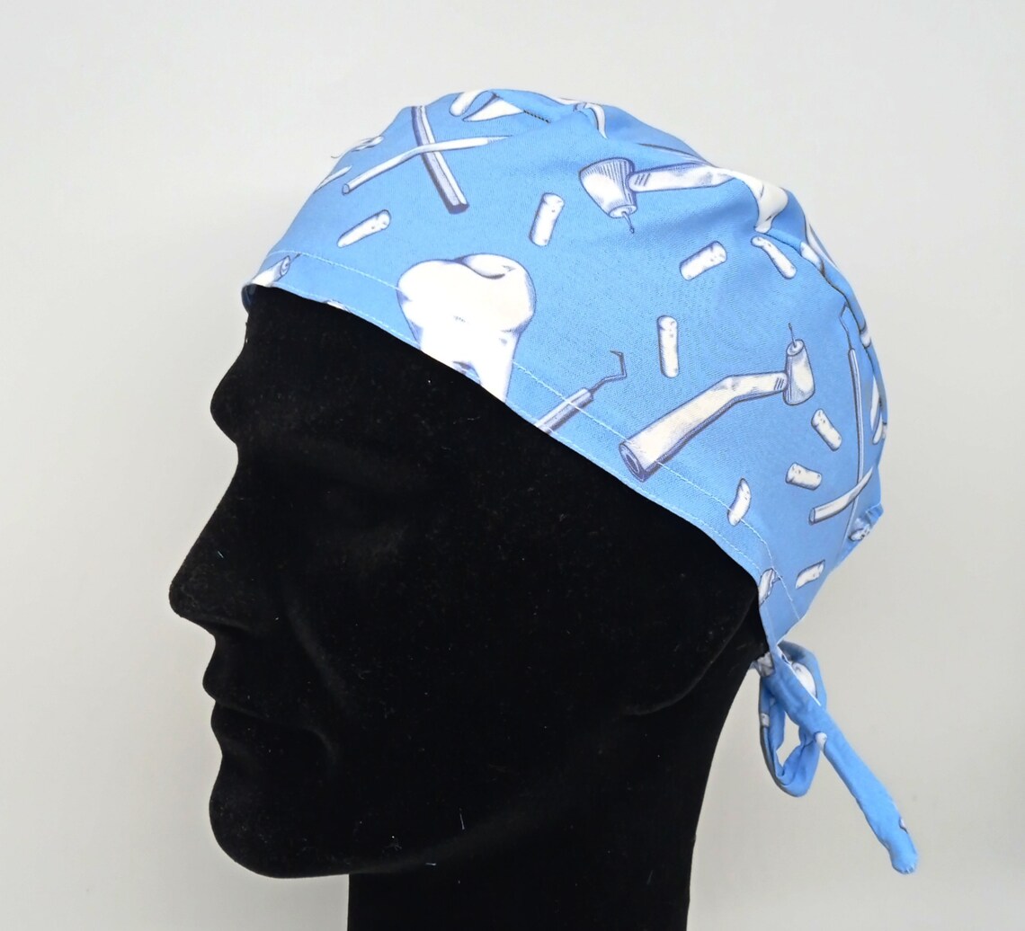 Dentist Scrub Cap Teeth Design Scrub Cap Baby Blue Scrub Etsy
