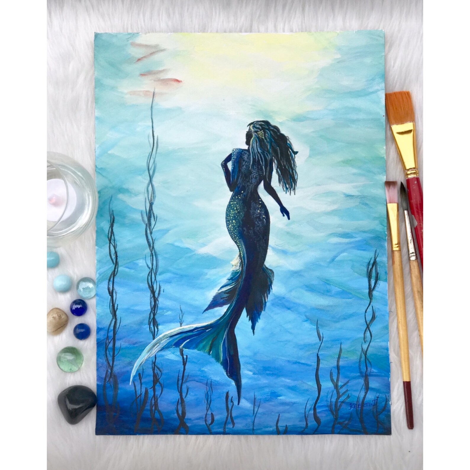 Mermaid painting Original canvas art Handmade acrylic Etsy