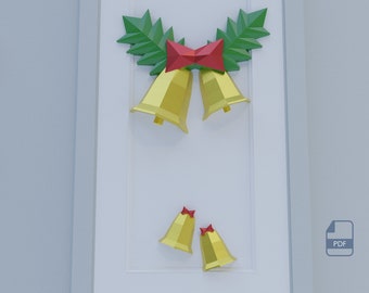 Christmas Wall Decor Paper craft Bell Origami PDF Template Happy Holidays