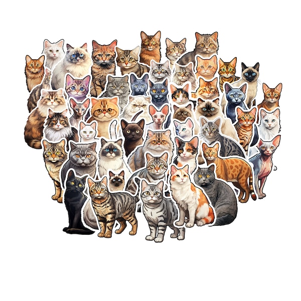50 Cat Breed Stickers PNG Files