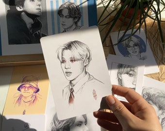 Ateez Wooyoung with Necktie / A6 Art Print