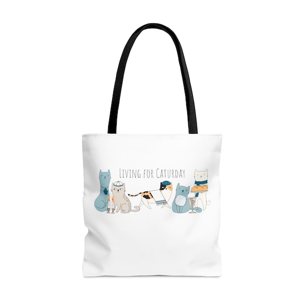 Living for Caturday Tote Bag, Jewish Tote Bag, Cat Tote, Funny Jewish Tote, Fun Tote, Shabbat Bag, Grocery Bag, Hanukkah Gift for Cat Person