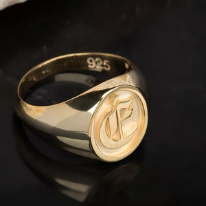 Gothic Initial Signet Ring For Men, Signet Letter Ring Gold, Anniversary Gifts For Him, Old English Engraved Letter Ring Gold, Birthday Gift