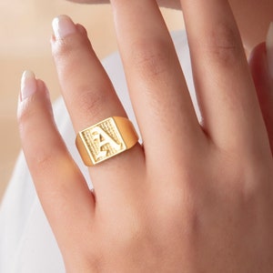 Custom Old English Initial Ring Gold Women | Personalized Gothic Alphabet Letter Engraved Signet Ring Silver Best Jewelry Gifts for Her