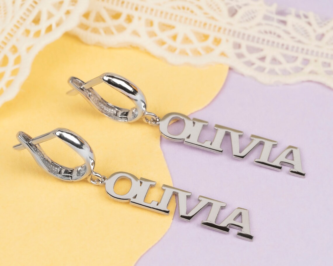 Custom Name Earrings Silver Name Earrings For Women Etsy